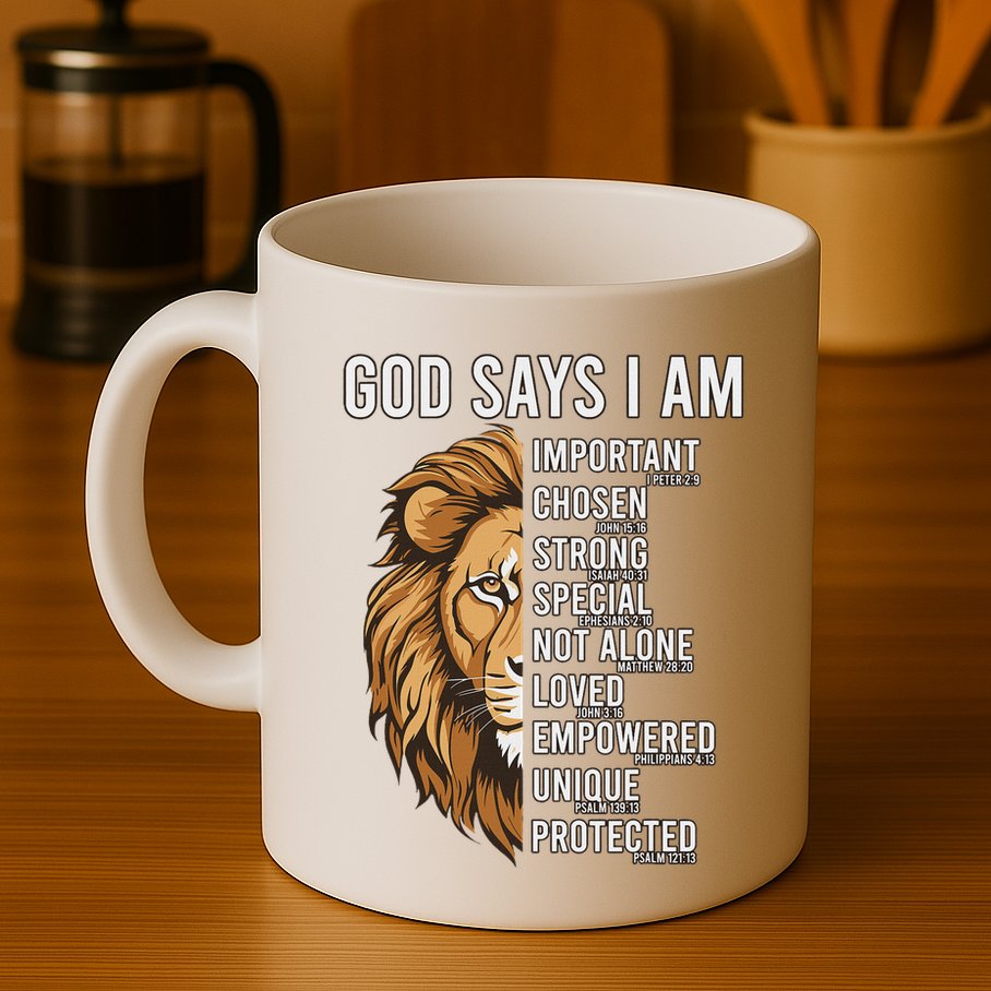 S God Says I Am Lion Christian Mug