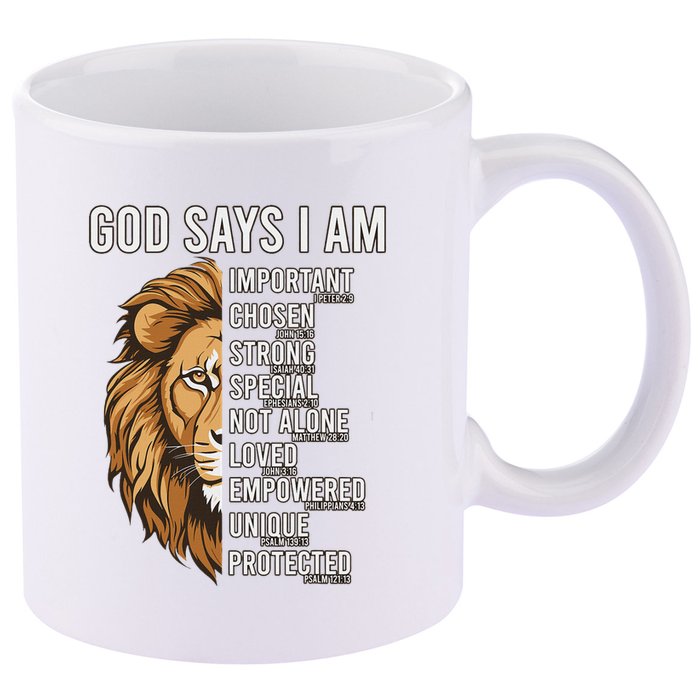 S God Says I Am Lion Christian 11oz C Handle Ceramic Mug