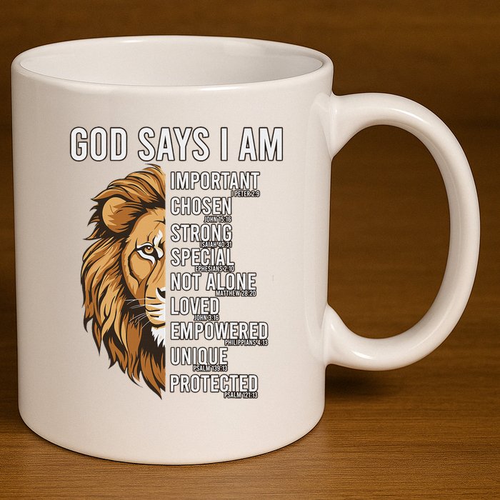 S God Says I Am Lion Christian 11oz C Handle Ceramic Mug