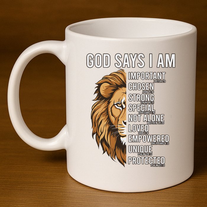 S God Says I Am Lion Christian 11oz C Handle Ceramic Mug