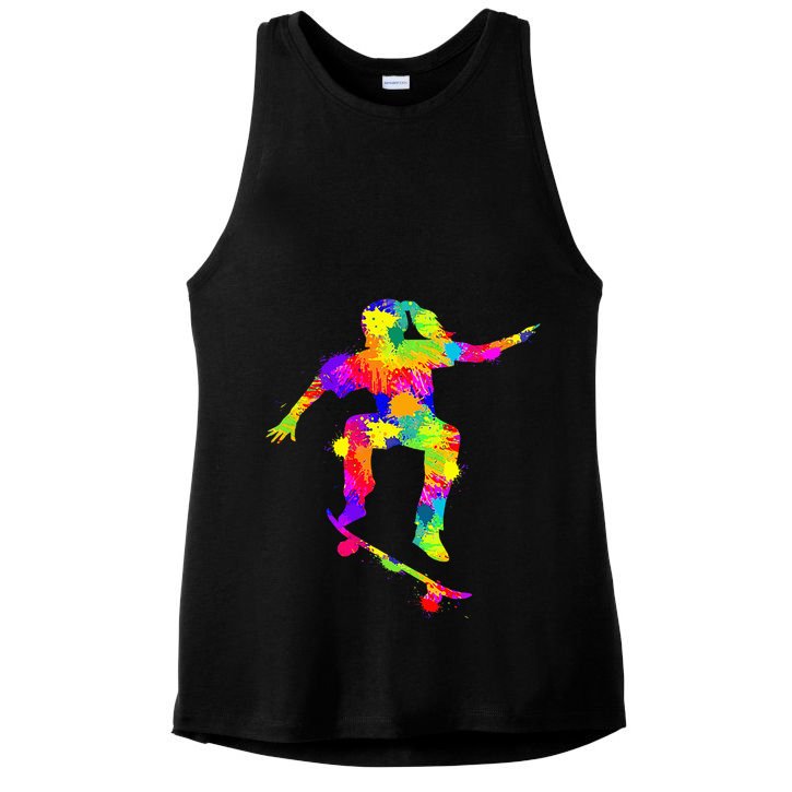 Skater Girl Skateboarder Girl Skateboarding Ladies PosiCharge Tri-Blend Wicking Tank