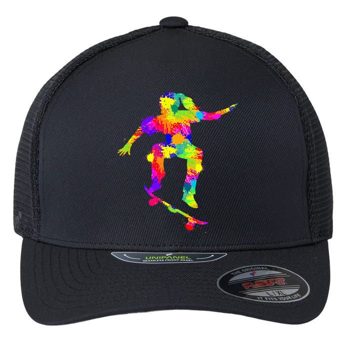 Skater Girl Skateboarder Girl Skateboarding Flexfit Unipanel Trucker Cap