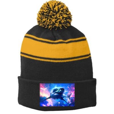 Space Galaxy Shark In Sea Ocean Of Stars Stripe Pom Pom Beanie