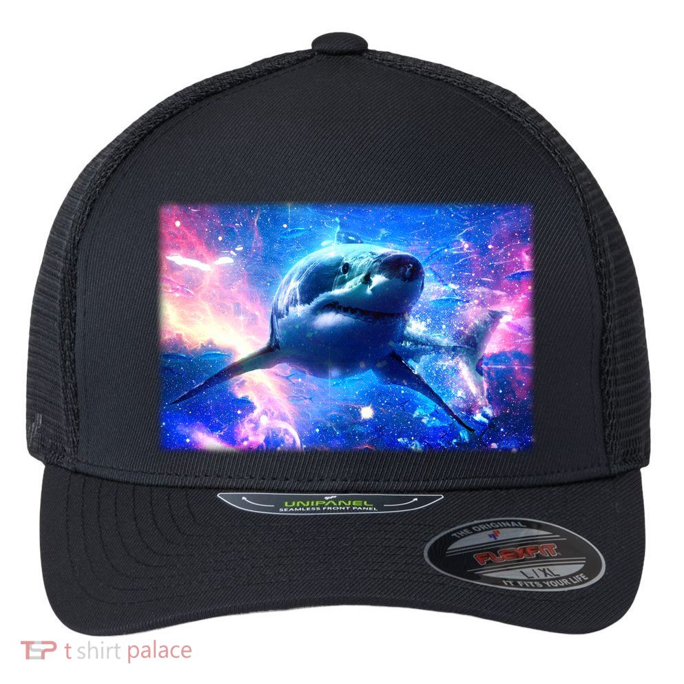 Space Galaxy Shark In Sea Ocean Of Stars Flexfit Unipanel Trucker Cap