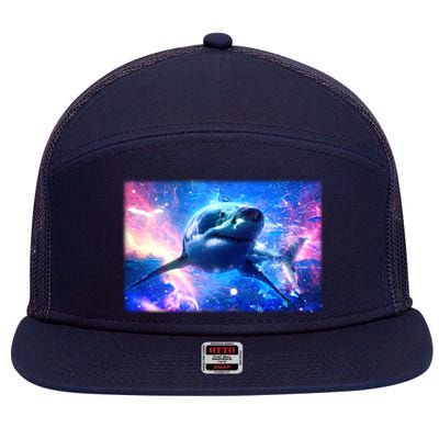 Space Galaxy Shark In Sea Ocean Of Stars 7 Panel Mesh Trucker Snapback Hat