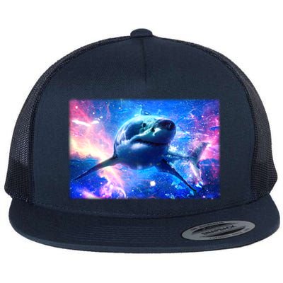 Space Galaxy Shark In Sea Ocean Of Stars Flat Bill Trucker Hat