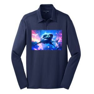 Space Galaxy Shark In Sea Ocean Of Stars Silk Touch Performance Long Sleeve Polo