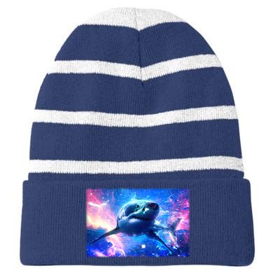 Space Galaxy Shark In Sea Ocean Of Stars Striped Beanie with Solid Band