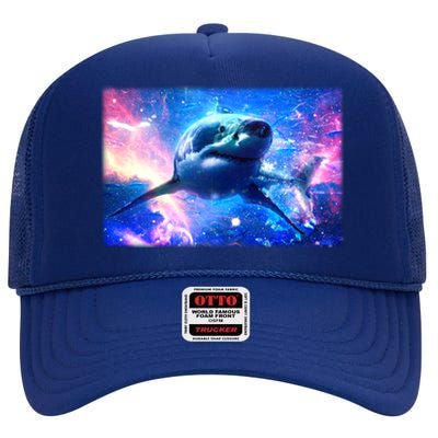 Space Galaxy Shark In Sea Ocean Of Stars High Crown Mesh Back Trucker Hat