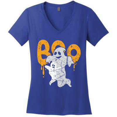 Spooky Ghost Spirits Happy Halloween Boo Squad Funny Gift Women's V-Neck T-Shirt