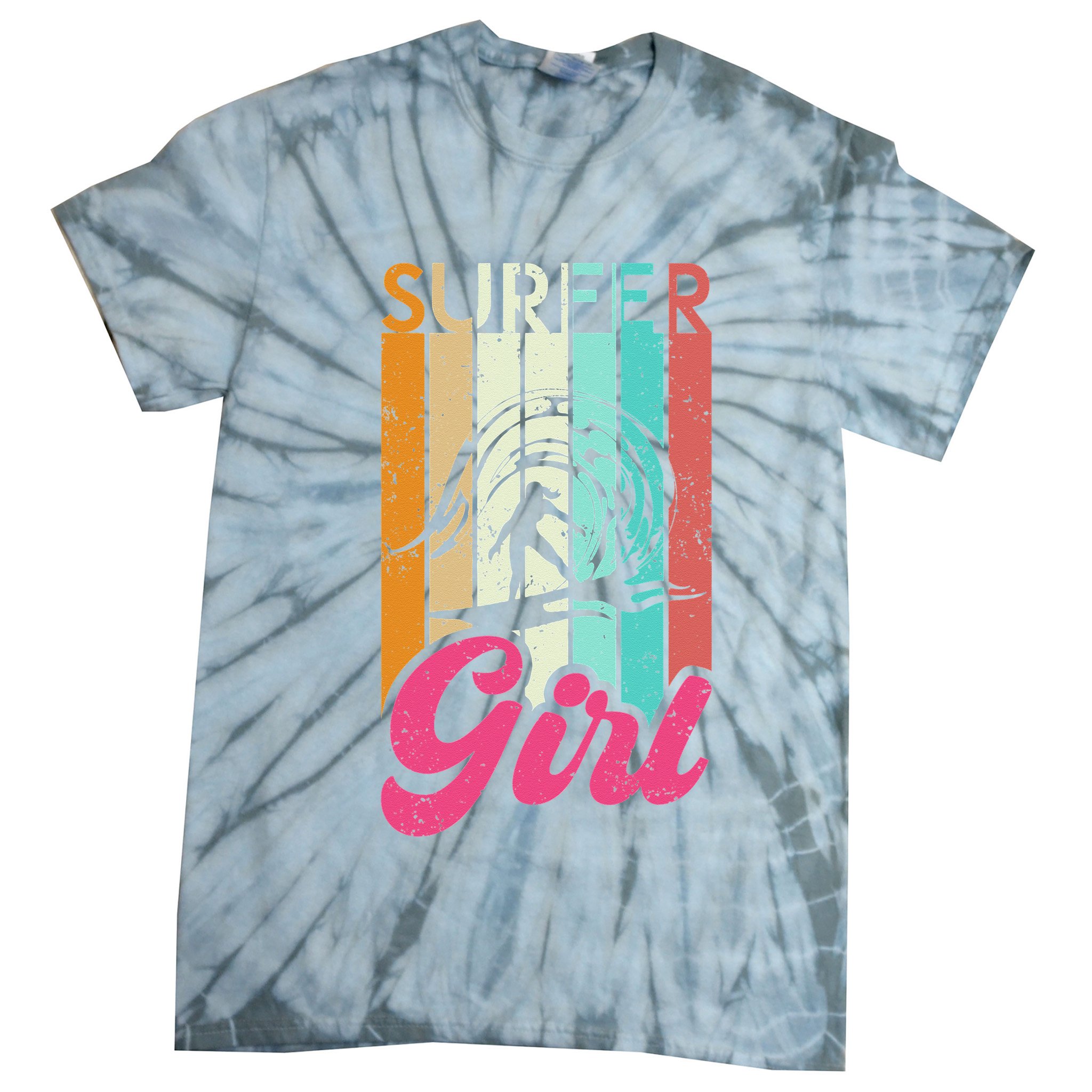 Surfer Girl Surfboard Women Surf Ocean Retro Surfing Tie-Dye T-Shirt