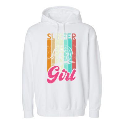 Surfer Girl Surfboard Women Surf Ocean Retro Surfing Garment-Dyed Fleece Hoodie
