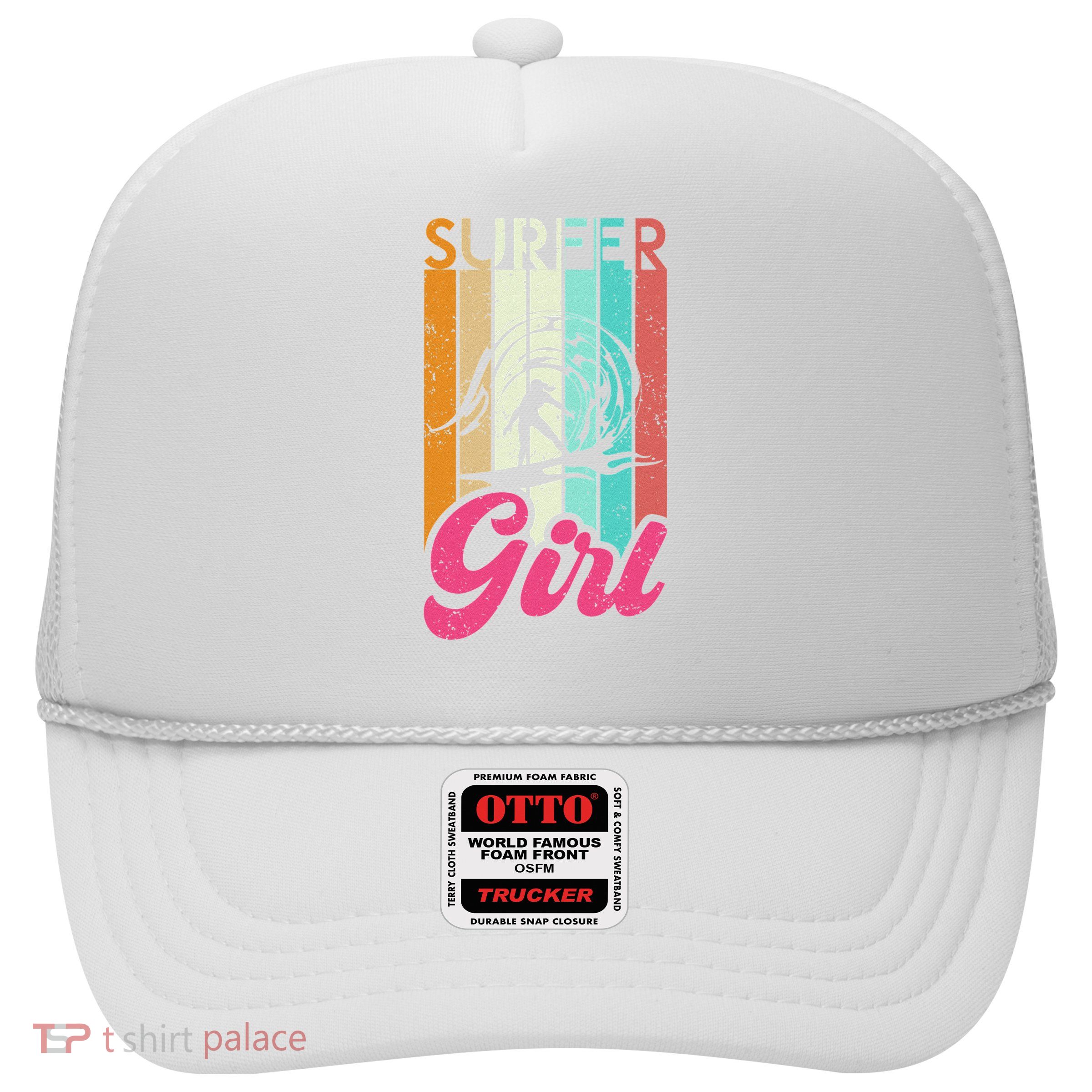 Surfer Girl Surfboard Women Surf Ocean Retro Surfing Trucker Hat