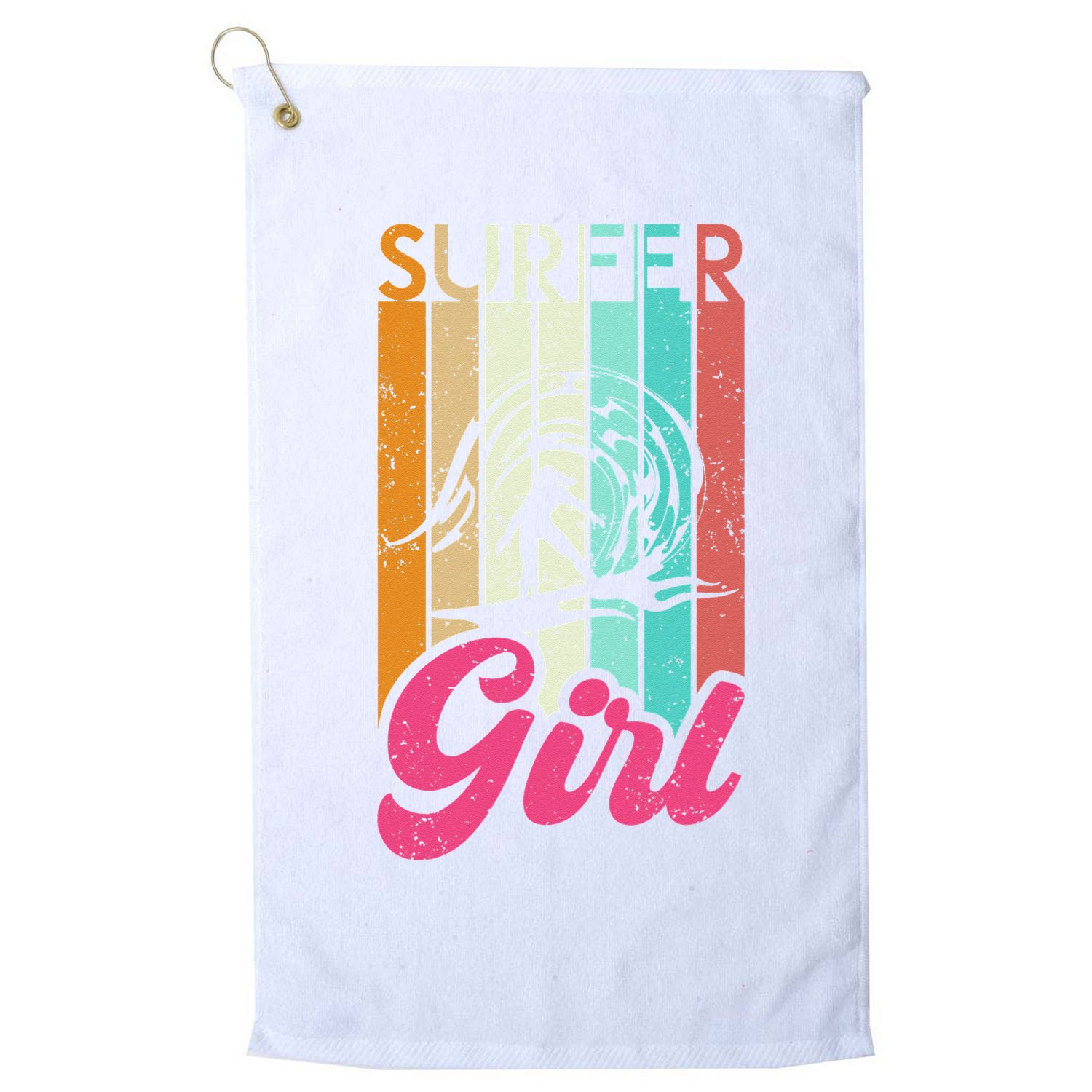 Surfer Girl Surfboard Women Surf Ocean Retro Surfing Golf Towel