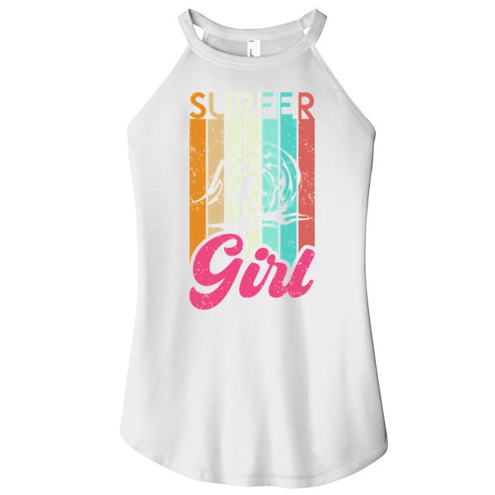 Surfer Girl Surfboard Women Surf Ocean Retro Surfing Women's Perfect Tri Rocker Tank