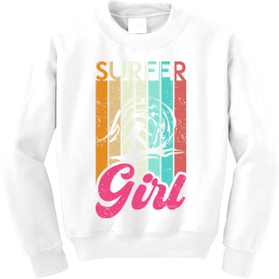Surfer Girl Surfboard Women Surf Ocean Retro Surfing Kids Sweatshirt