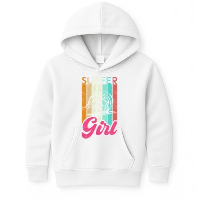 Surfer Girl Surfboard Women Surf Ocean Retro Surfing Kids Hoodie
