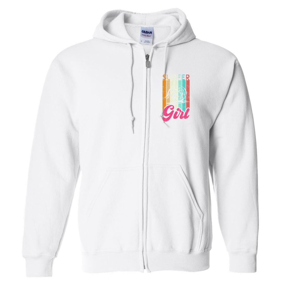 Surfer Girl Surfboard Women Surf Ocean Retro Surfing Full Zip Hoodie