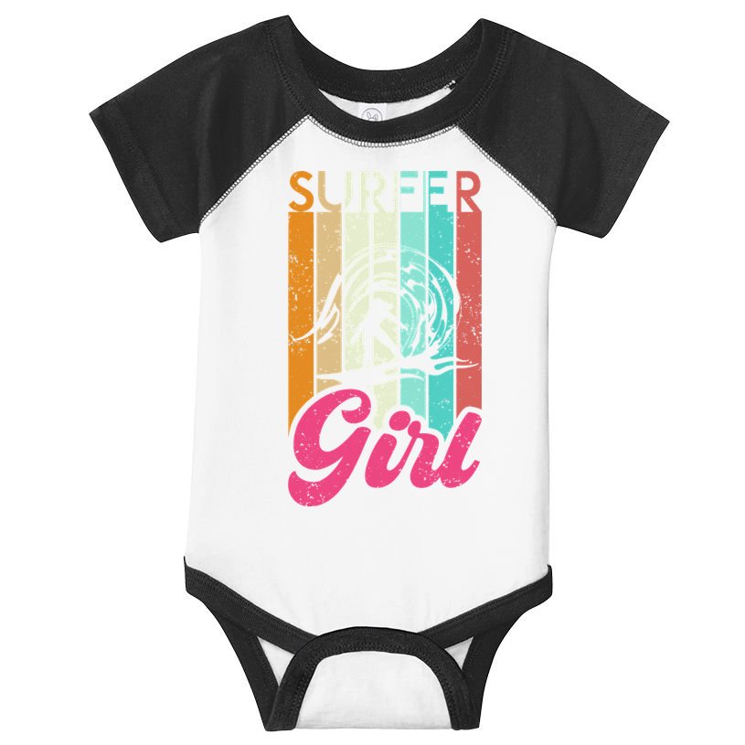 Surfer Girl Surfboard Women Surf Ocean Retro Surfing Infant Baby Jersey Bodysuit