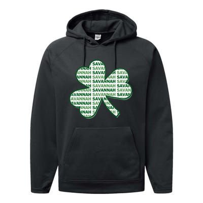 Savannah Georgia St Patrick's Day 4 Leaf Clover Performance Fleece Hoodie