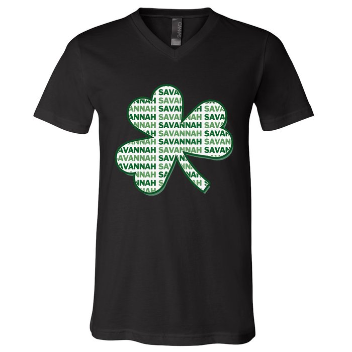 Savannah Georgia St Patrick's Day 4 Leaf Clover V-Neck T-Shirt