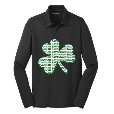 Savannah Georgia St Patrick's Day 4 Leaf Clover Silk Touch Performance Long Sleeve Polo