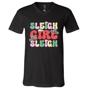 Sleigh Girl Sleigh Festive Holiday Graphic V-Neck T-Shirt