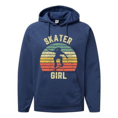 Skater Girl Skateboarder Girl Retro Skateboarding Gift Performance Fleece Hoodie