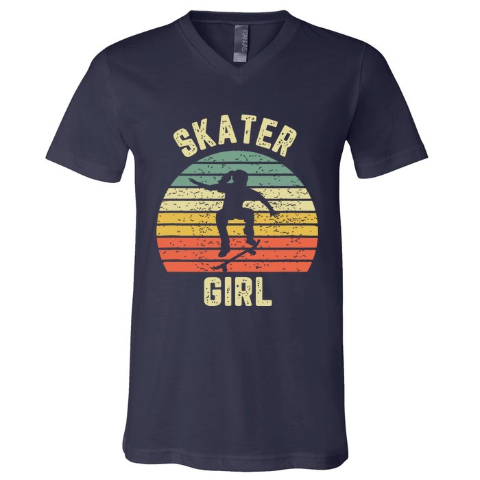 Skater Girl Skateboarder Girl Retro Skateboarding Gift V-Neck T-Shirt