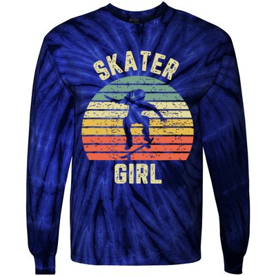 Skater Girl Skateboarder Girl Retro Skateboarding Gift Tie-Dye Long Sleeve Shirt