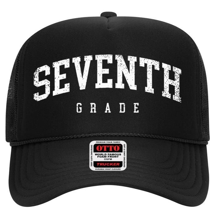 Seventh Grade Squad 7th Grade Team Retro First Day Of School High Crown Mesh Back Trucker Hat