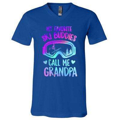 Ski Grandpa Skier Mountain Snow Skiing Grandpa Snowboarding Gift V-Neck T-Shirt