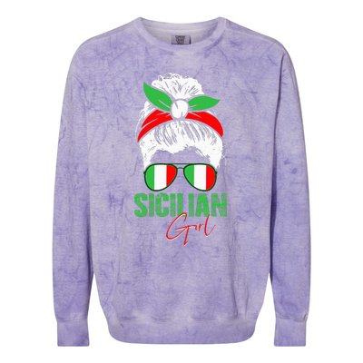 Sicilian Girl Sicily funny american flag Colorblast Crewneck Sweatshirt