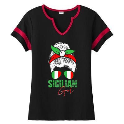 Sicilian Girl Sicily funny american flag Ladies Halftime Notch Neck Tee