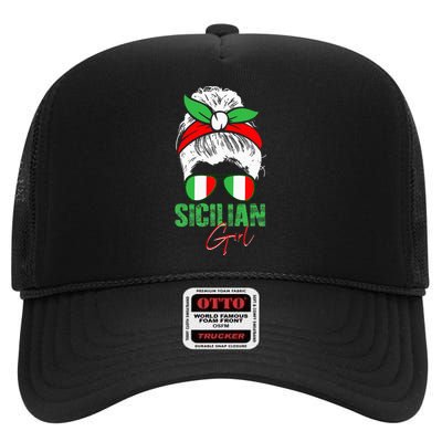 Sicilian Girl Sicily funny american flag High Crown Mesh Back Trucker Hat