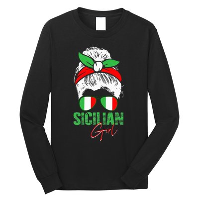 Sicilian Girl Sicily funny american flag Long Sleeve Shirt