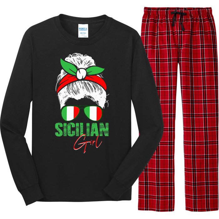 Sicilian Girl Sicily funny american flag Long Sleeve Pajama Set