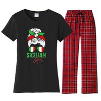 Sicilian Girl Sicily funny american flag Women's Flannel Pajama Set