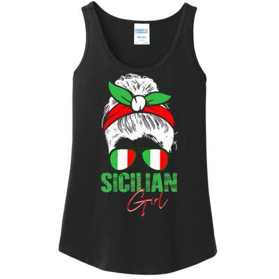 Sicilian Girl Sicily funny american flag Ladies Essential Tank