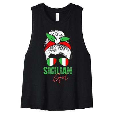 Sicilian Girl Sicily funny american flag Women's Racerback Cropped Tank