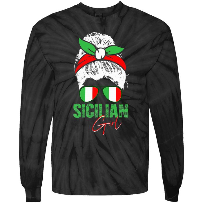 Sicilian Girl Sicily funny american flag Tie-Dye Long Sleeve Shirt