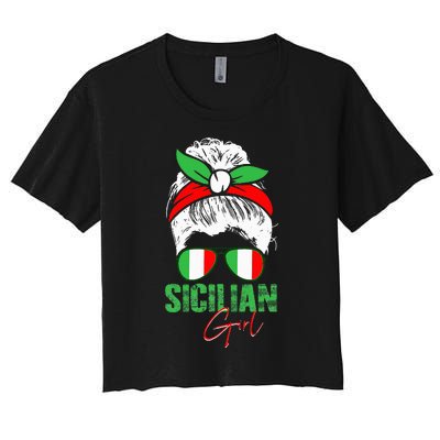 Sicilian Girl Sicily funny american flag Women's Crop Top Tee