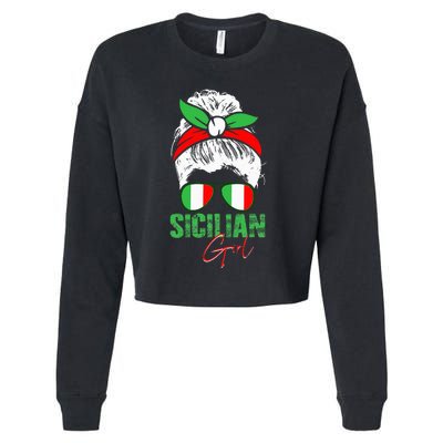 Sicilian Girl Sicily funny american flag Cropped Pullover Crew