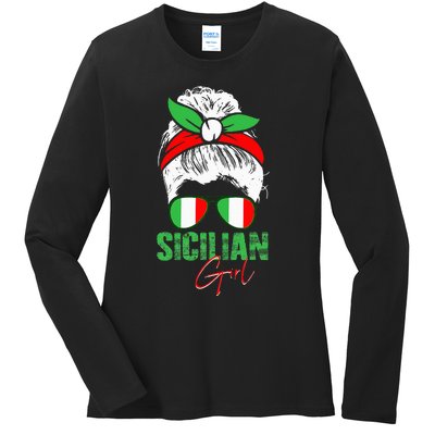 Sicilian Girl Sicily funny american flag Ladies Long Sleeve Shirt