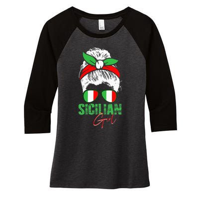 Sicilian Girl Sicily funny american flag Women's Tri-Blend 3/4-Sleeve Raglan Shirt