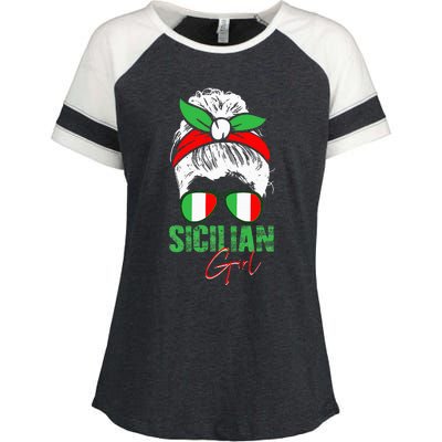 Sicilian Girl Sicily funny american flag Enza Ladies Jersey Colorblock Tee