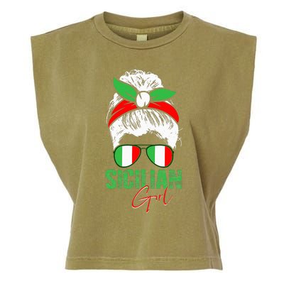 Sicilian Girl Sicily funny american flag Garment-Dyed Women's Muscle Tee