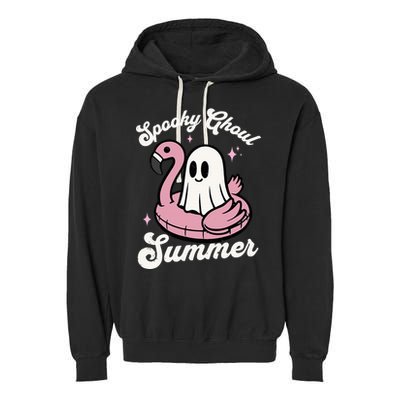 Spooky Ghoul Summer Cute Ghost Flamingo Summer Vibes Beach Garment-Dyed Fleece Hoodie