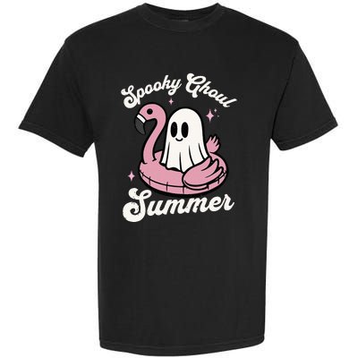 Spooky Ghoul Summer Cute Ghost Flamingo Summer Vibes Beach Garment-Dyed Heavyweight T-Shirt