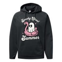 Spooky Ghoul Summer Cute Ghost Flamingo Summer Vibes Beach Performance Fleece Hoodie